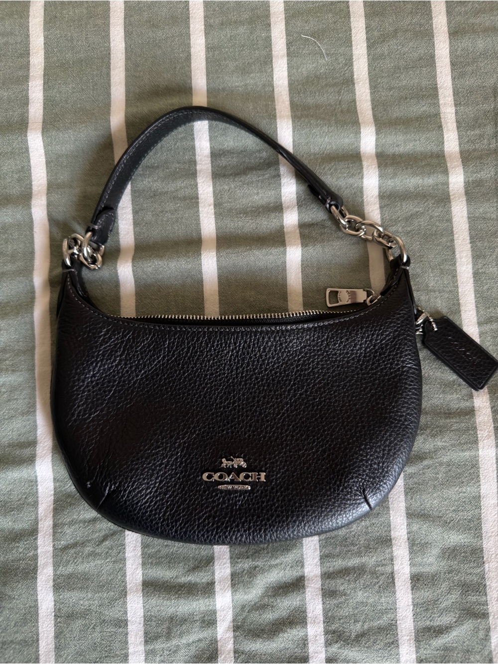 Coach Black Pebbled Leather Crescent Shoulder Bag with Silver Hardware